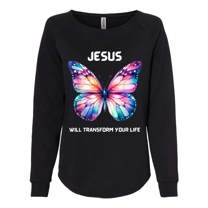 Jesus Christian Butterfly Meaningful Transformation Womens California Wash Sweatshirt