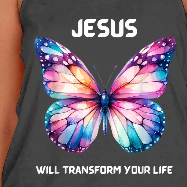 Jesus Christian Butterfly Meaningful Transformation Women's Knotted Racerback Tank