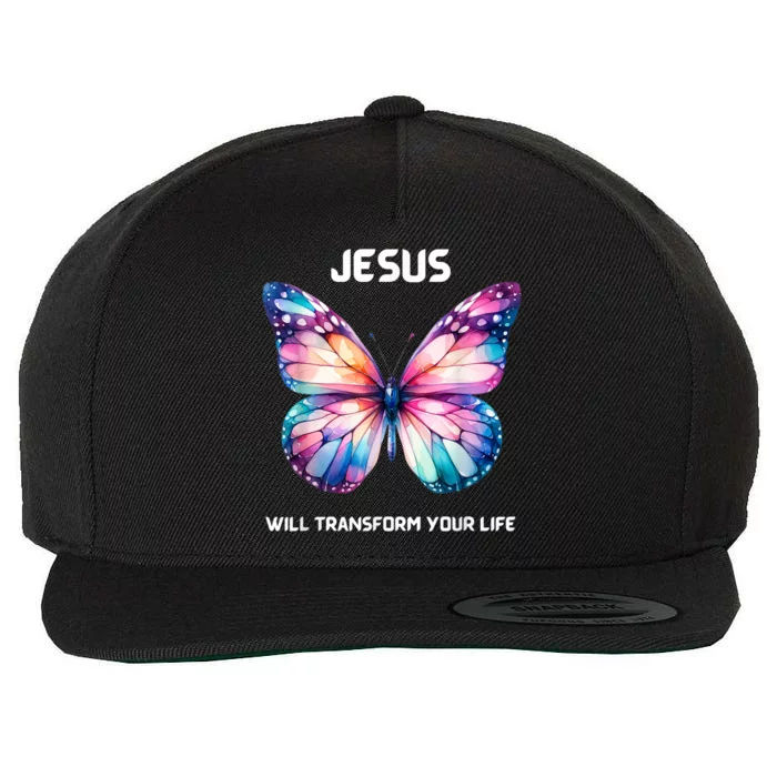 Jesus Christian Butterfly Meaningful Transformation Wool Snapback Cap