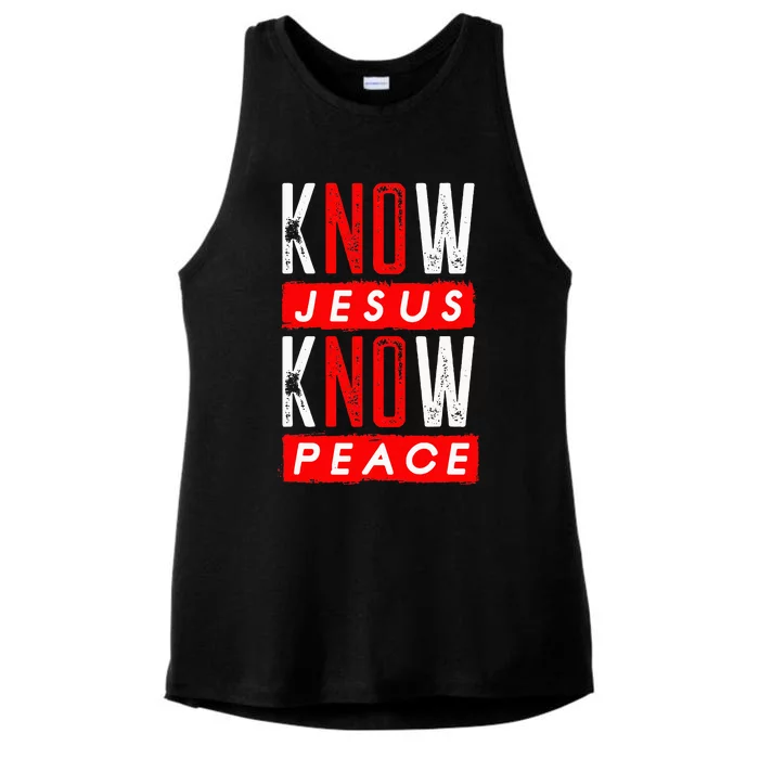 Jesus Christian Bible Verse Scripture Know Jesus Know Peace Ladies Tri-Blend Wicking Tank