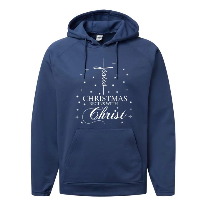 Jesus Christmas Begins With Christ Performance Fleece Hoodie