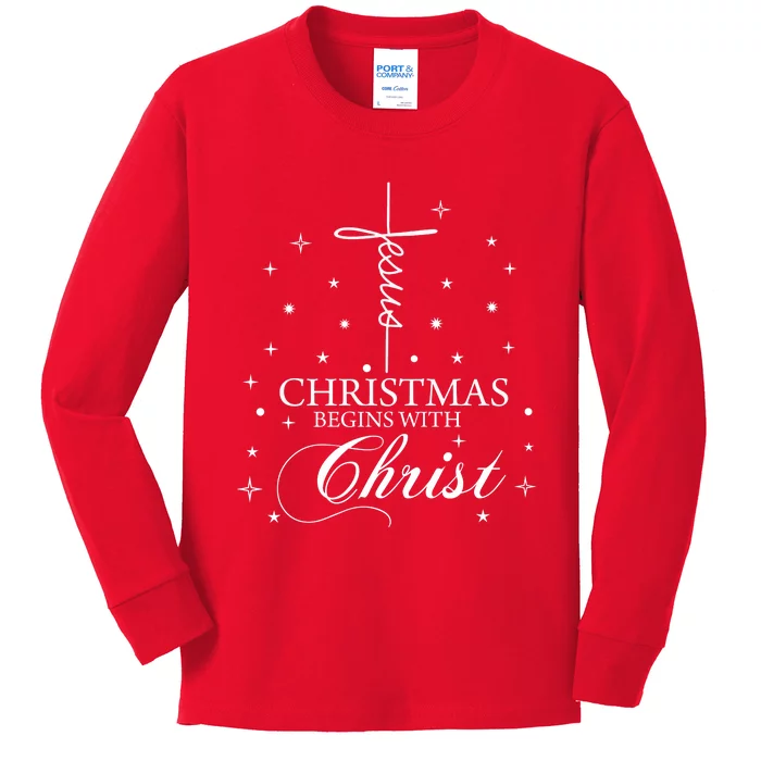 Jesus Christmas Begins With Christ Kids Long Sleeve Shirt