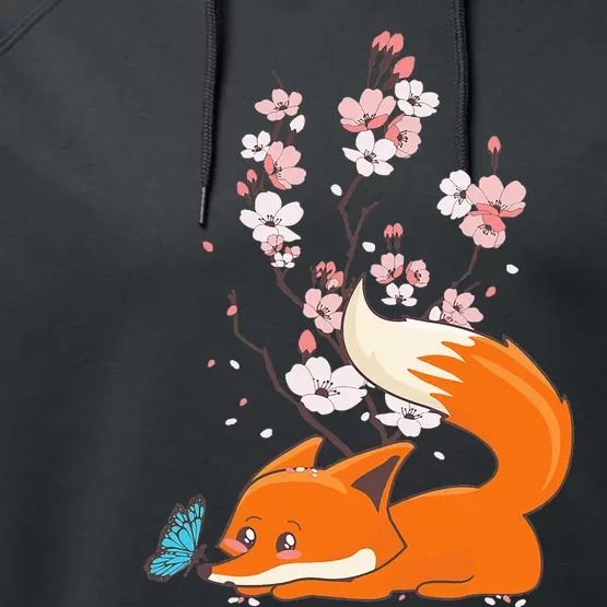 Japanese Cherry Blossom Flower Sakura Kawaii Fox Performance Fleece Hoodie