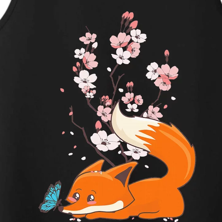 Japanese Cherry Blossom Flower Sakura Kawaii Fox Performance Tank