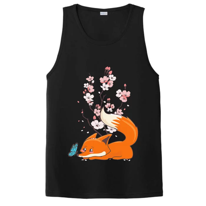 Japanese Cherry Blossom Flower Sakura Kawaii Fox Performance Tank