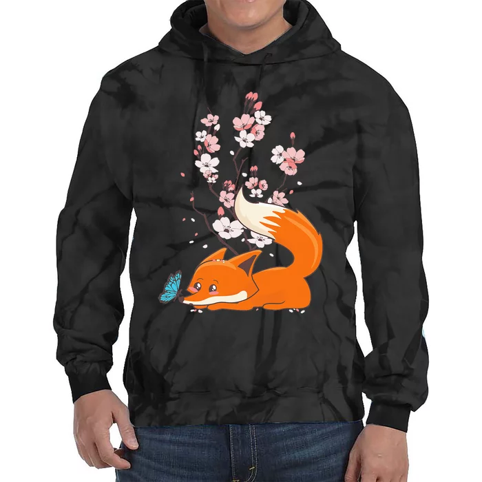 Japanese Cherry Blossom Flower Sakura Kawaii Fox Tie Dye Hoodie