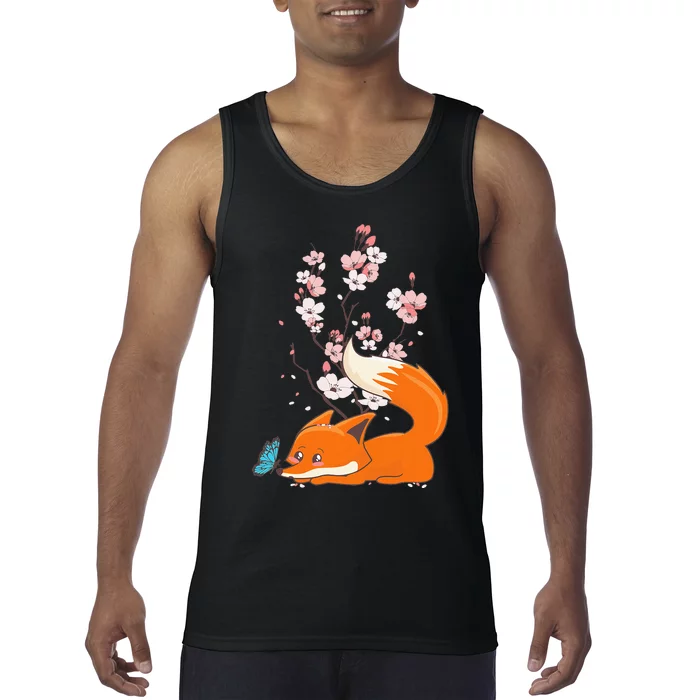 Japanese Cherry Blossom Flower Sakura Kawaii Fox Tank Top