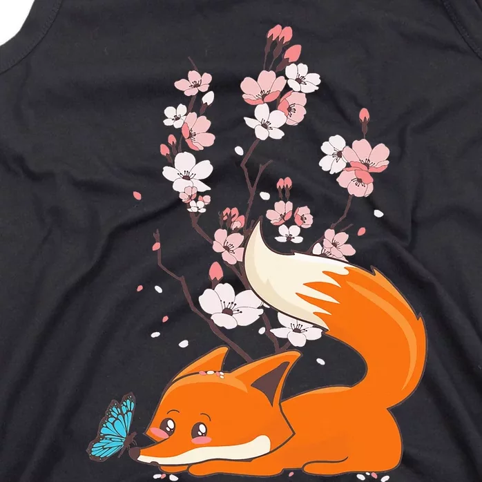 Japanese Cherry Blossom Flower Sakura Kawaii Fox Tank Top