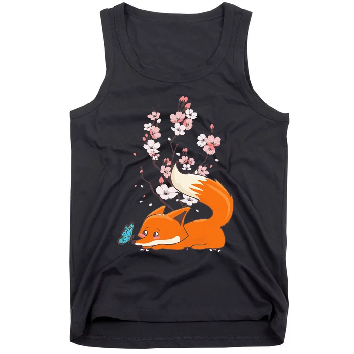 Japanese Cherry Blossom Flower Sakura Kawaii Fox Tank Top