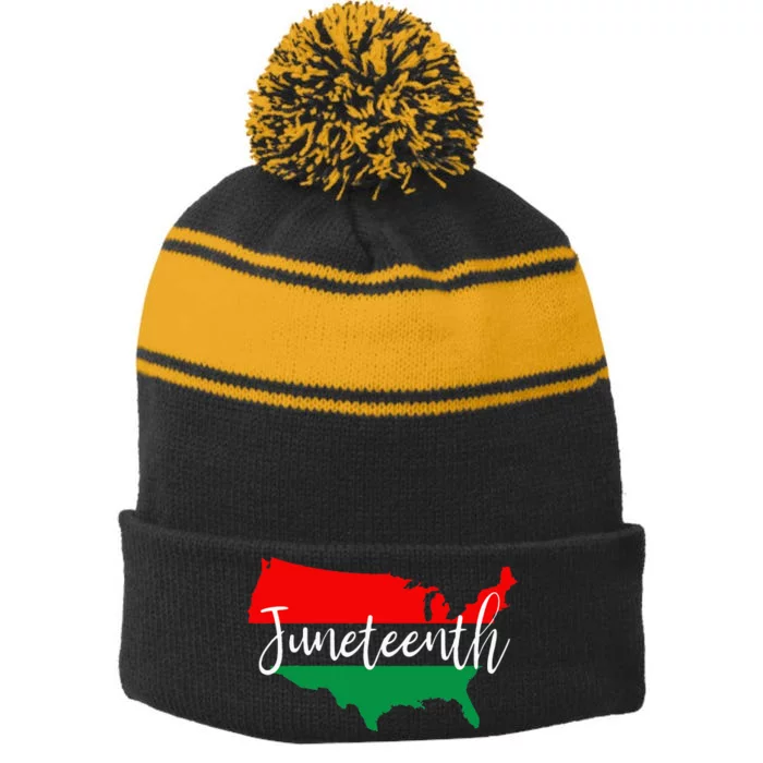 Juneteenth Celebrate Black Freedom USA Map Black History Stripe Pom Pom Beanie