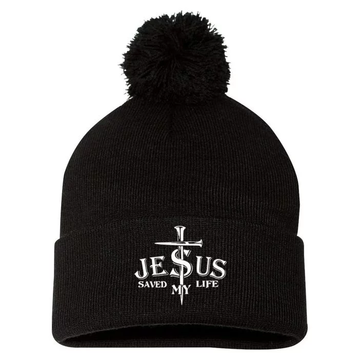 Jesus Cross Christ Saved My Life Quote Saying Christian Pom Pom 12in Knit Beanie