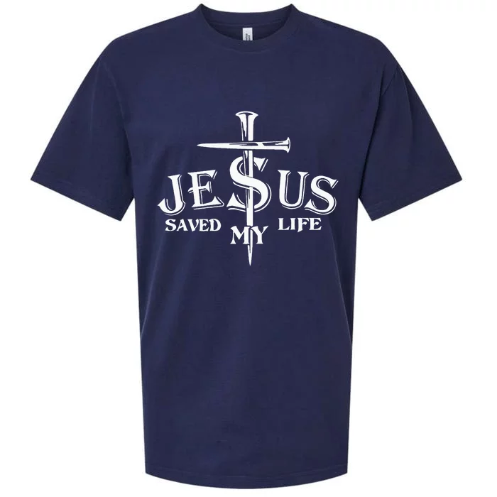 Jesus Cross Christ Saved My Life Quote Saying Christian Sueded Cloud Jersey T-Shirt