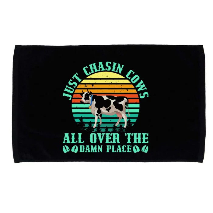 Just Chasin Cows All Over The Damn Place Cow Farmer Microfiber Hand Towel