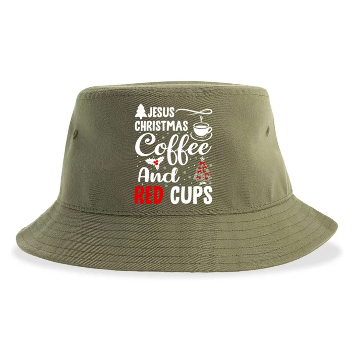 Jesus Christmas Coffee And Red Cups Christian Xmas Holiday Gift Sustainable Bucket Hat