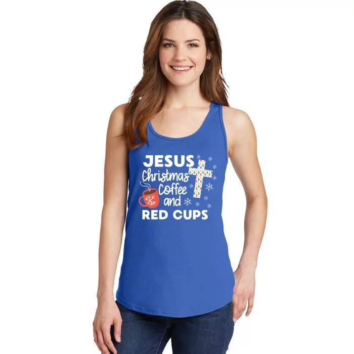 Jesus Christmas Coffee And Red Cups Christian Xmas Holiday Gift Ladies Essential Tank