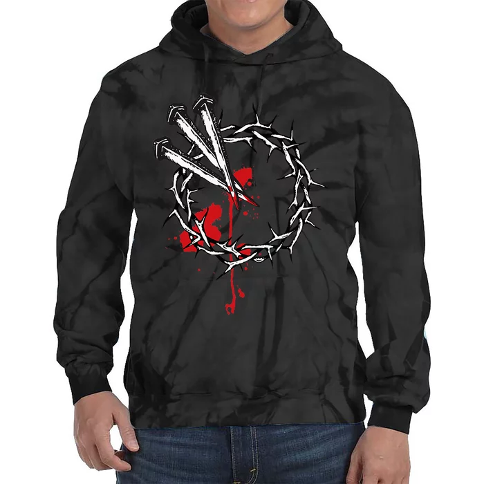 Jesus Crucifixion Crown Of Thorns With 3 Cross Nails Tie Dye Hoodie