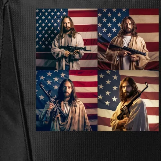 Jesus Christ Carrying Gun Defending America City Backpack