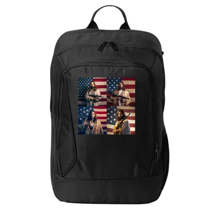 Jesus Christ Carrying Gun Defending America City Backpack