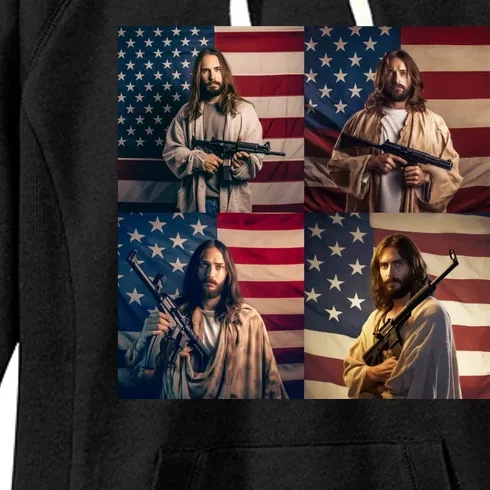 Jesus Christ Carrying Gun Defending America Women's Fleece Hoodie