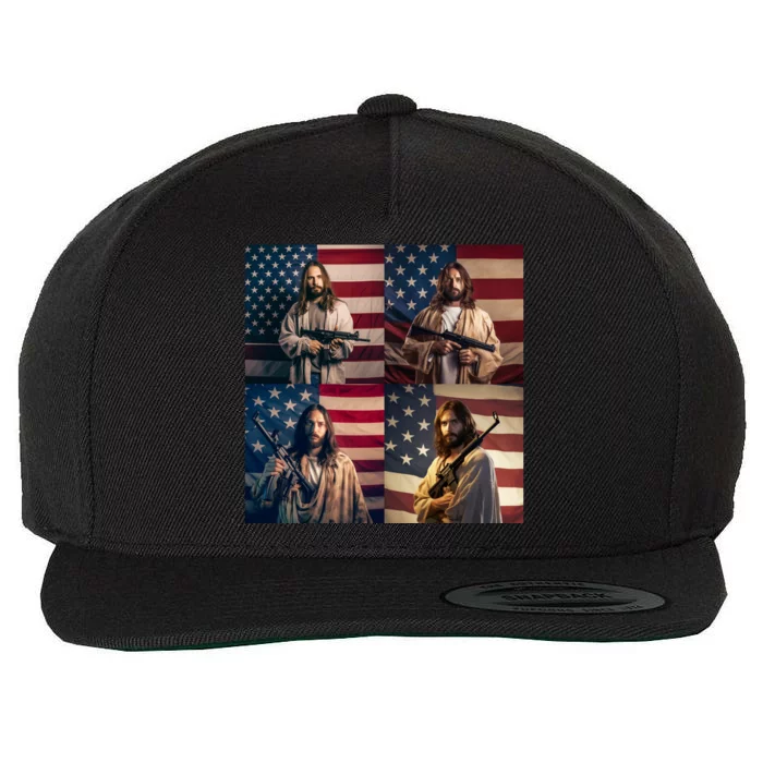 Jesus Christ Carrying Gun Defending America Wool Snapback Cap