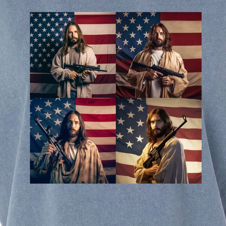 Jesus Christ Carrying Gun Defending America Garment-Dyed Women's Muscle Tee