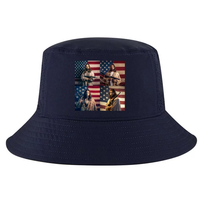 Jesus Christ Carrying Gun Defending America Cool Comfort Performance Bucket Hat