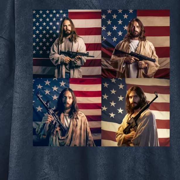 Jesus Christ Carrying Gun Defending America Hooded Wearable Blanket