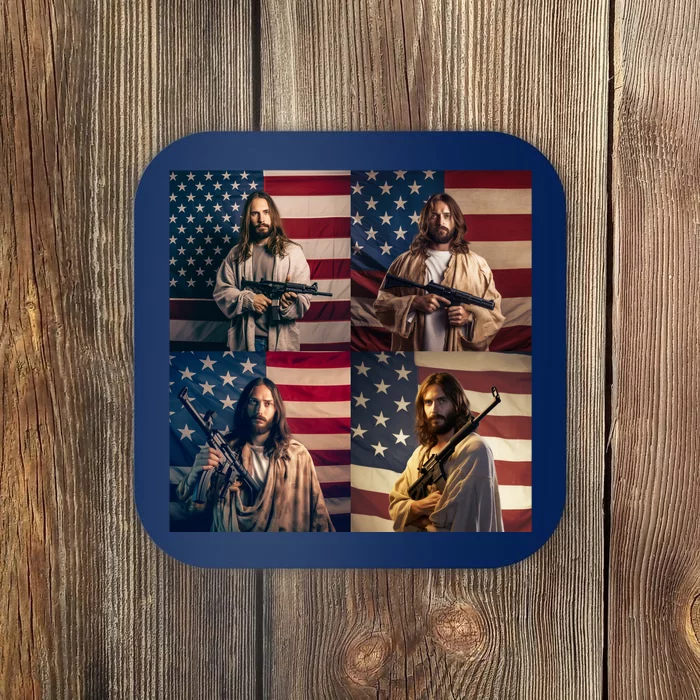 Jesus Christ Carrying Gun Defending America Coaster