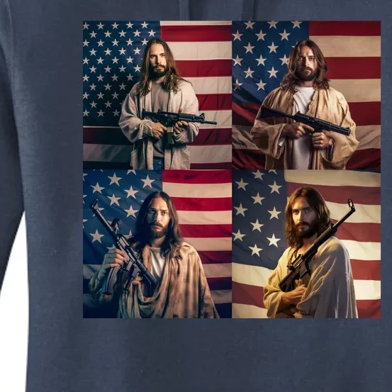 Jesus Christ Carrying Gun Defending America Women's Pullover Hoodie