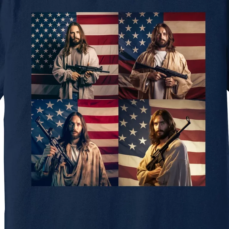 Jesus Christ Carrying Gun Defending America Premium T-Shirt