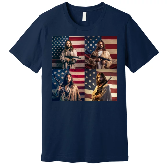 Jesus Christ Carrying Gun Defending America Premium T-Shirt