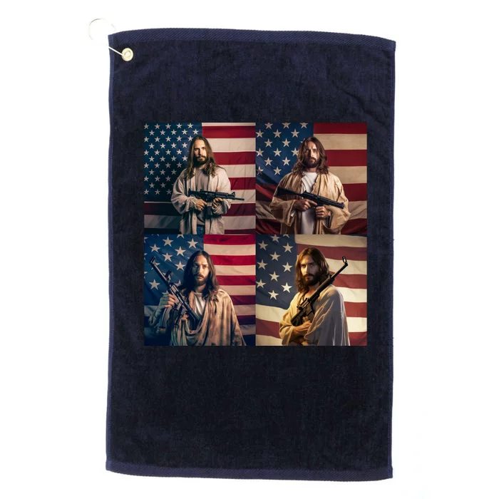 Jesus Christ Carrying Gun Defending America Platinum Collection Golf Towel