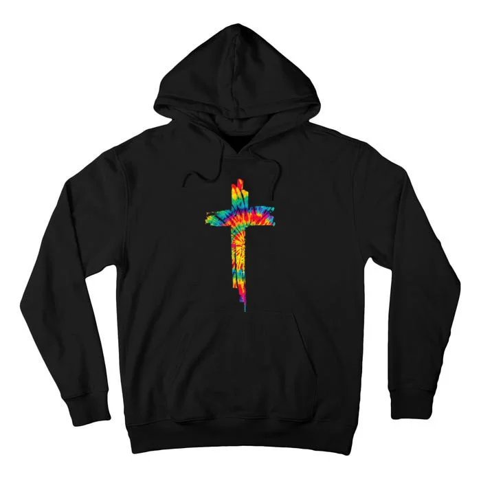 Jesus Christian Cross Tie Dye Rainbow Religious Tall Hoodie