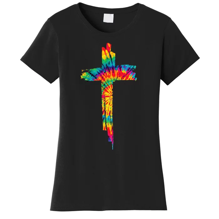 Jesus Christian Cross Tie Dye Rainbow Religious Women's T-Shirt