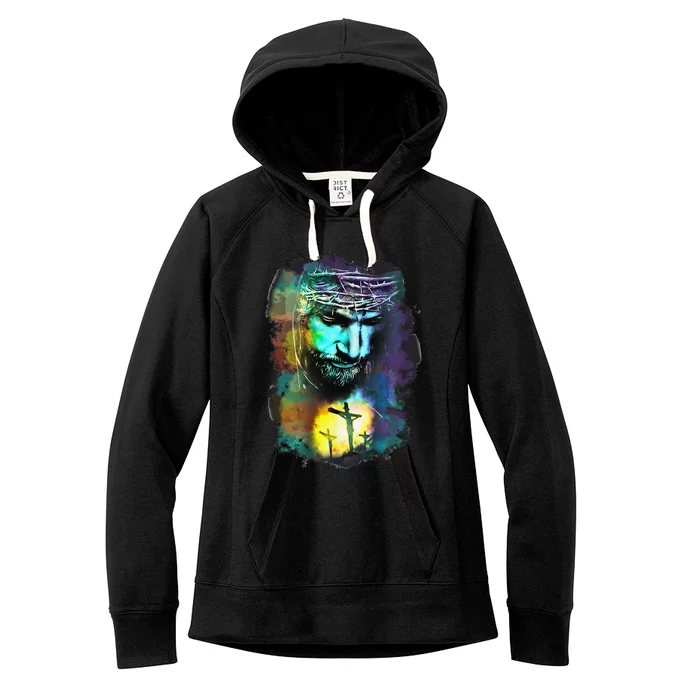 Jesus Christ Cross Religious Picture Christian Art Print Women's Fleece Hoodie