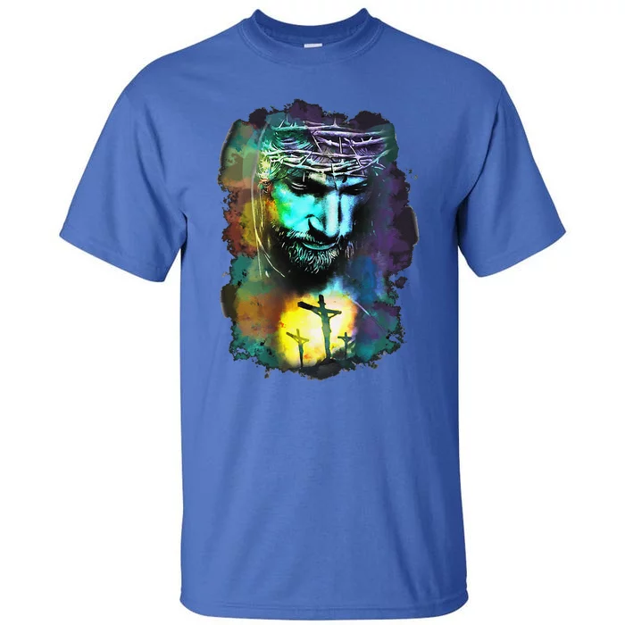 Jesus Christ Cross Religious Picture Christian Art Print Tall T-Shirt