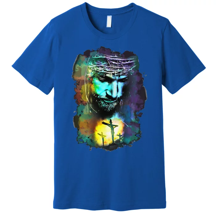 Jesus Christ Cross Religious Picture Christian Art Print Premium T-Shirt