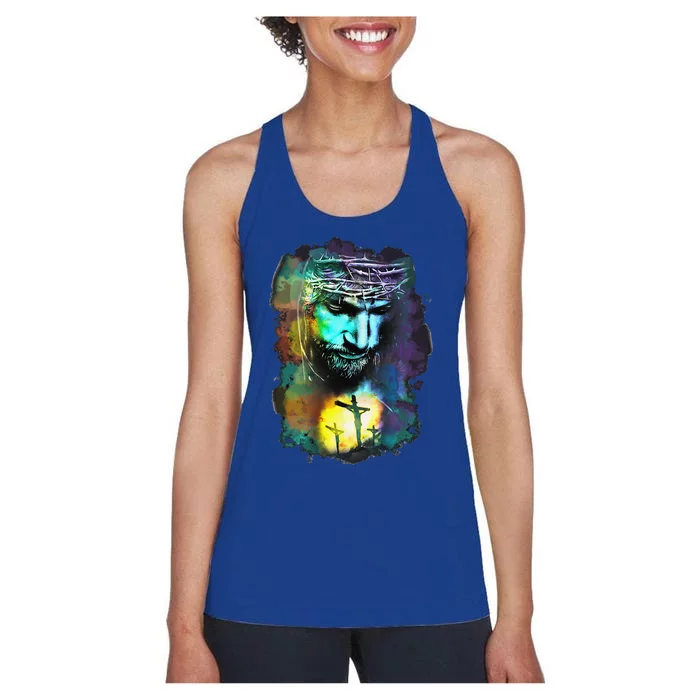 Jesus Christ Cross Religious Picture Christian Art Print Women's Racerback Tank