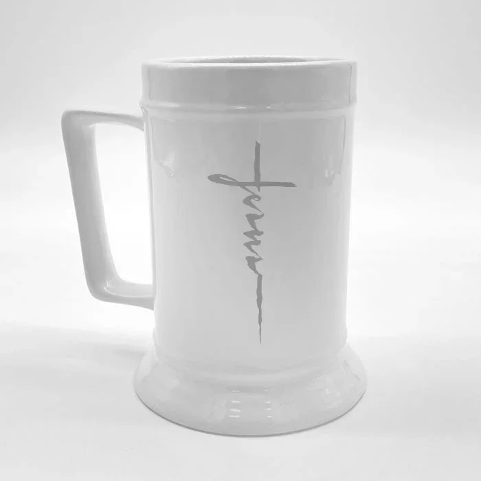 Jesus Christian Cross Art Cursive Inspiring Gift Front & Back Beer Stein