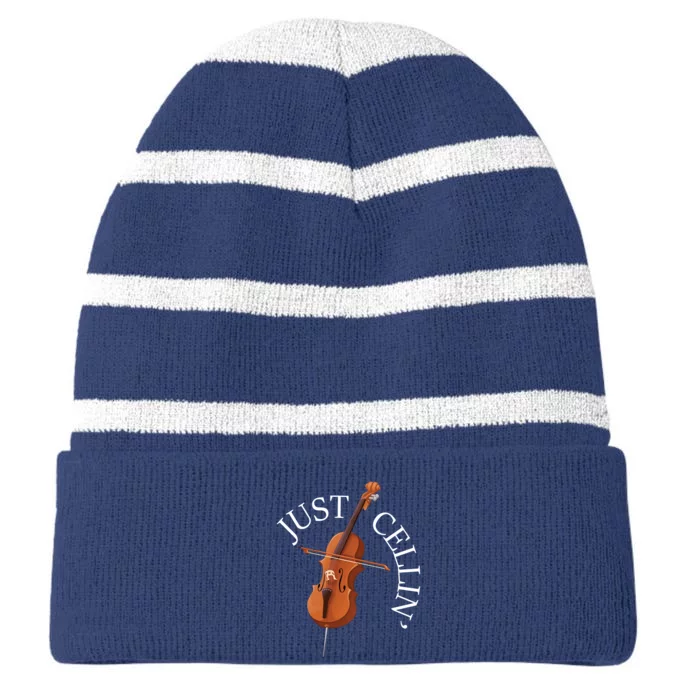 Just Cellin - Cello Player Cellist Musician Classical Music Striped Beanie with Solid Band