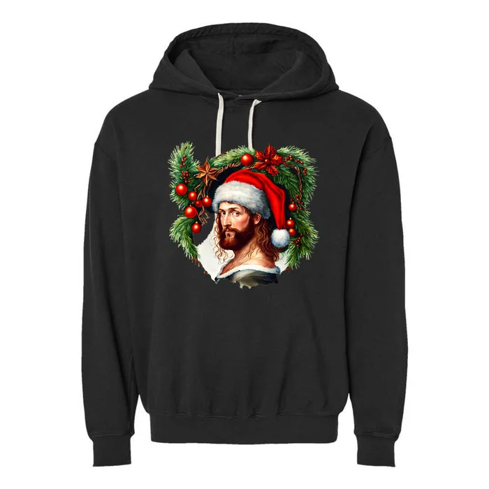 Jesus Christ Christmas Portrait Garment-Dyed Fleece Hoodie