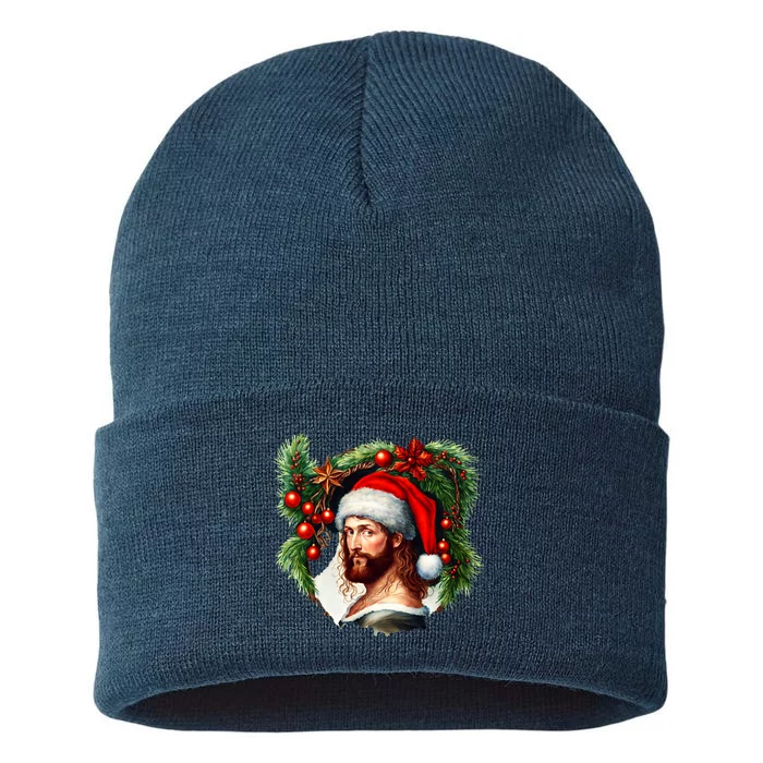 Jesus Christ Christmas Portrait Sustainable Knit Beanie