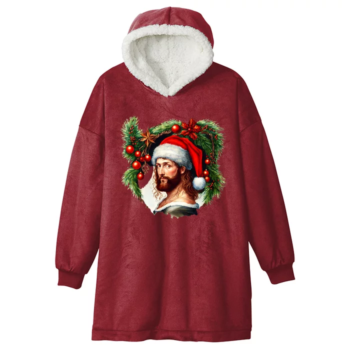 Jesus Christ Christmas Portrait Hooded Wearable Blanket