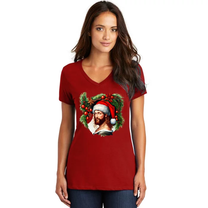 Jesus Christ Christmas Portrait Women's V-Neck T-Shirt