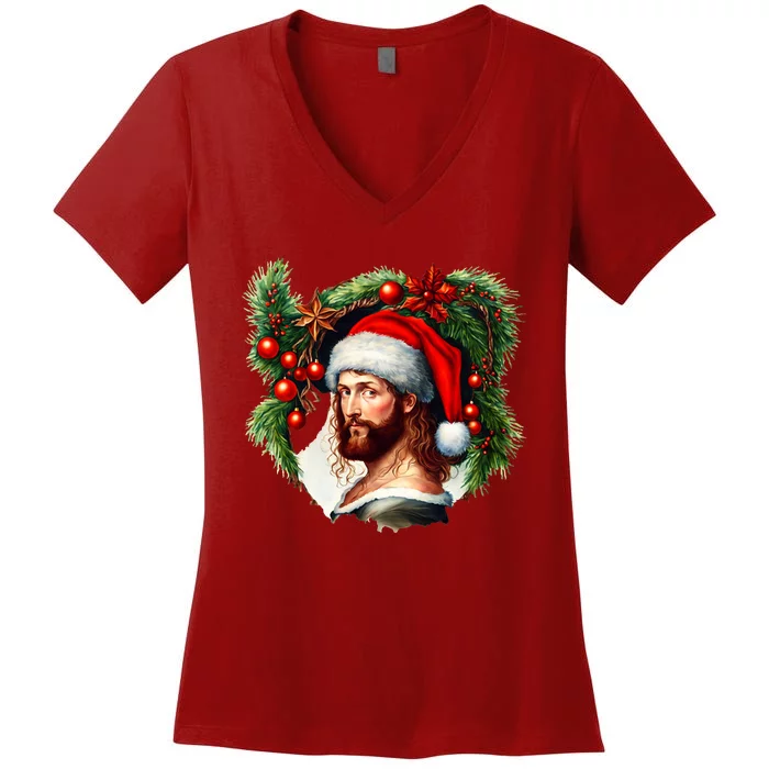 Jesus Christ Christmas Portrait Women's V-Neck T-Shirt