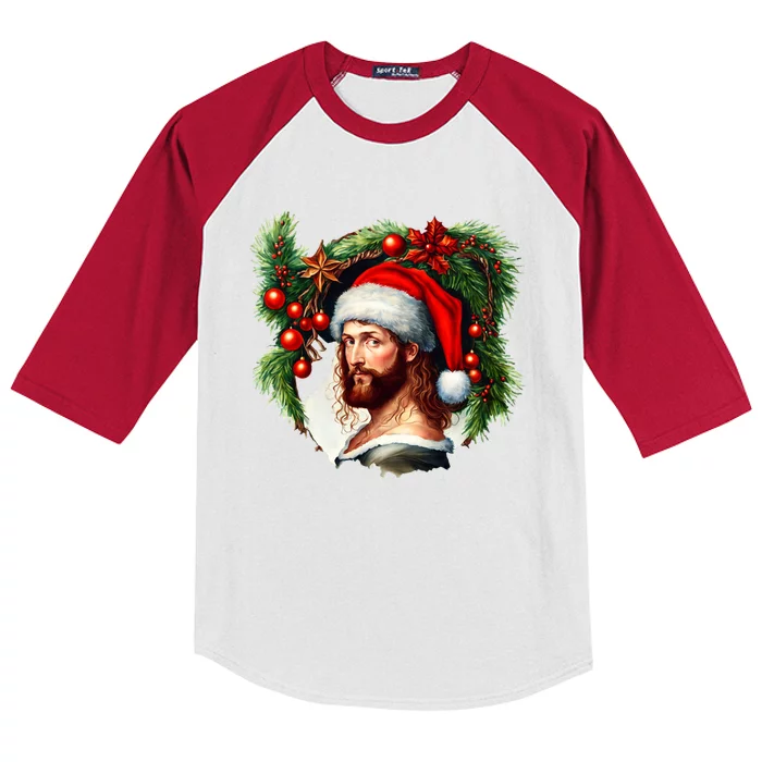 Jesus Christ Christmas Portrait Kids Colorblock Raglan Jersey