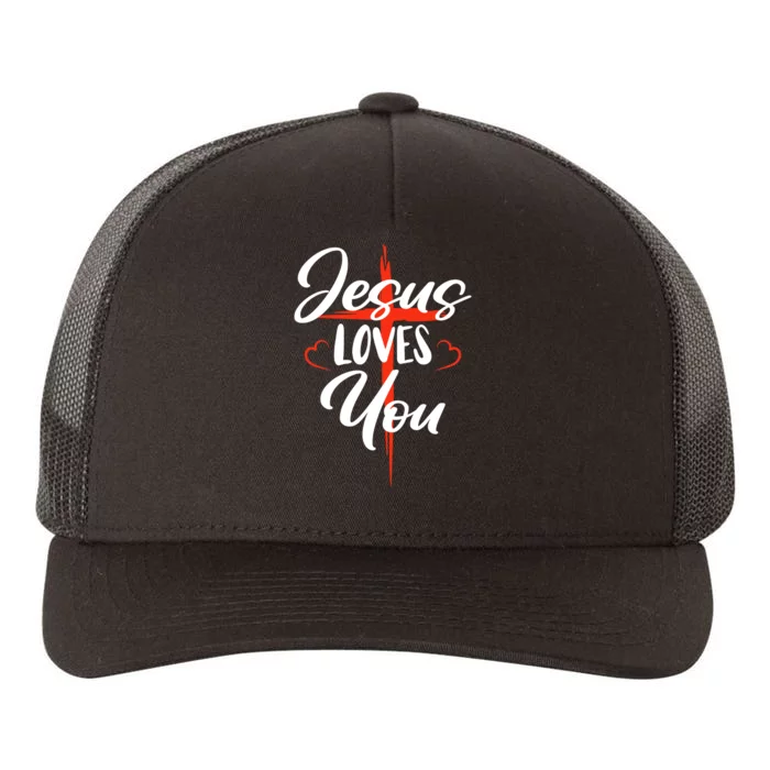 Jesus Christ Cross Jesus Loves You Christian Faith Yupoong Adult 5-Panel Trucker Hat