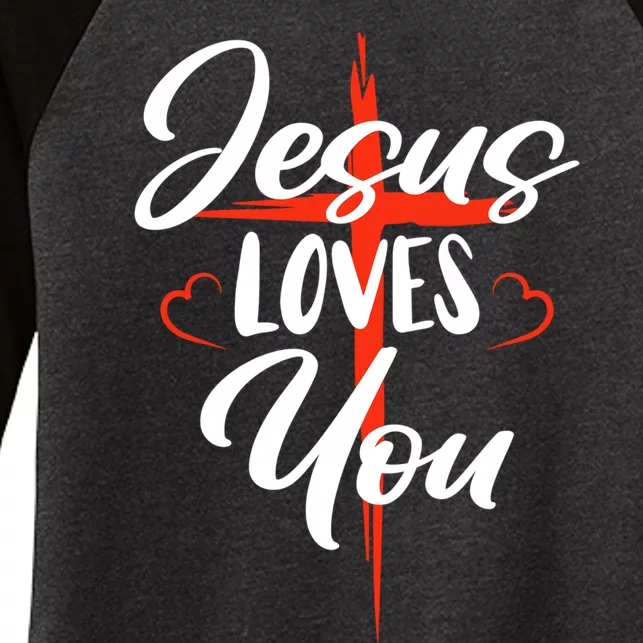 Jesus Christ Cross Jesus Loves You Christian Faith Women's Tri-Blend 3/4-Sleeve Raglan Shirt