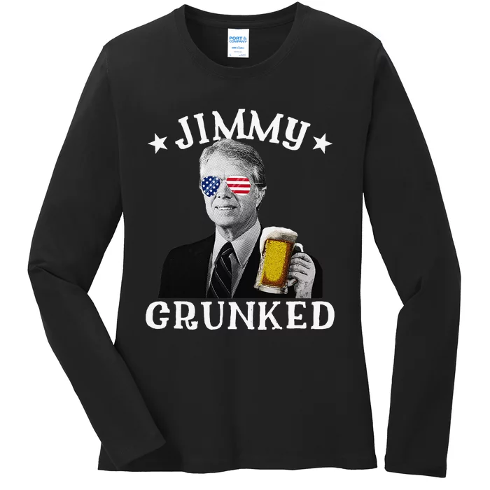 Jimmy Crunked Drunk President 4th Of July Jimmy Carter Ladies Long Sleeve Shirt