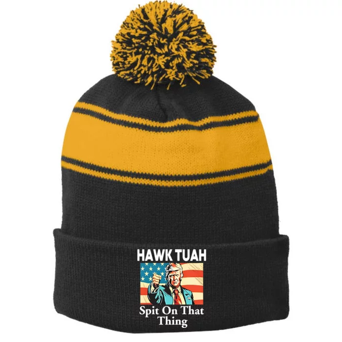 Jane Coaston Donald Trump Hawk Tuah Spit On That Thing Stripe Pom Pom Beanie